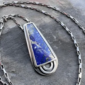 Lapis Lazuli Sterling Silver Necklace | Blue Natural Stone Geometric Pendant