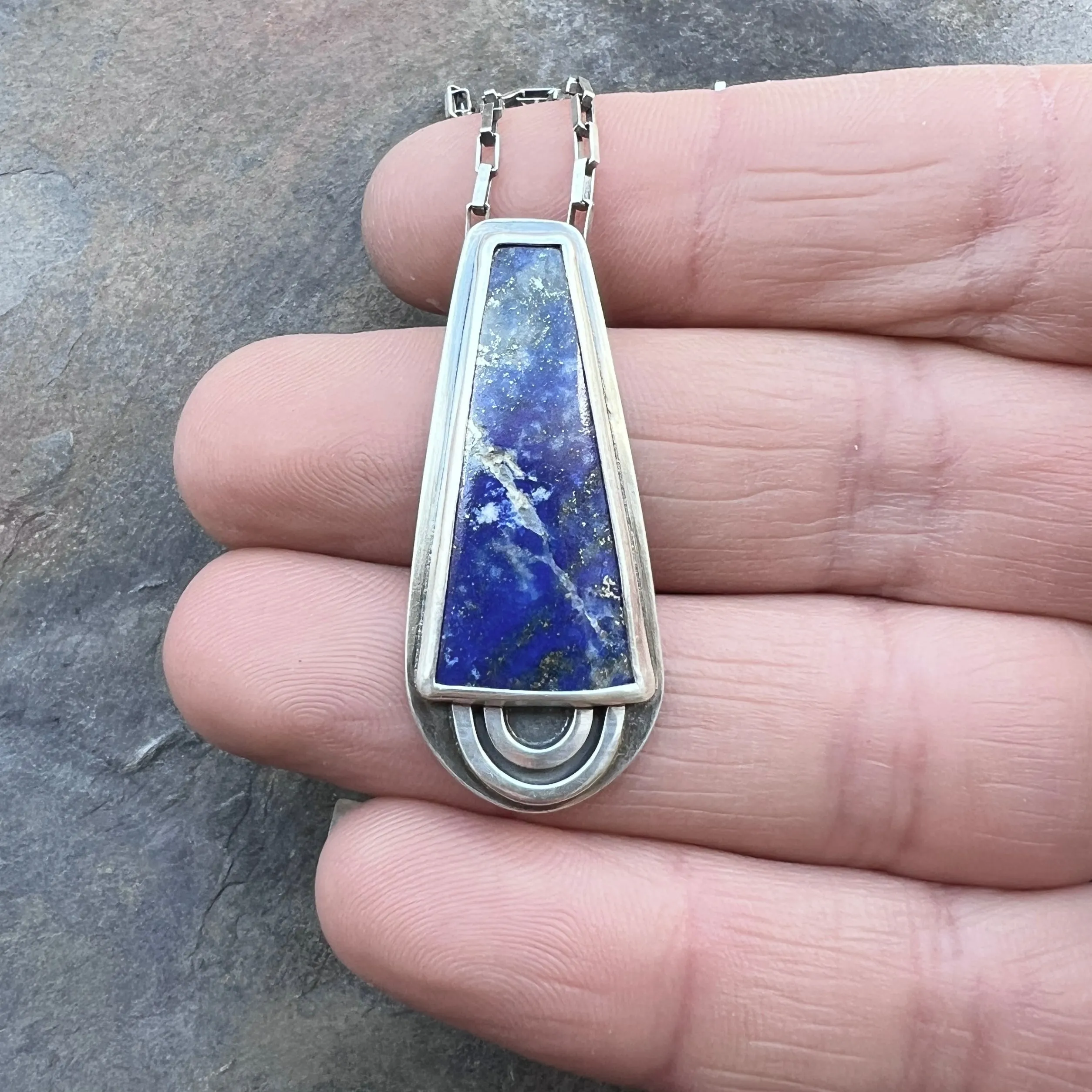 Lapis Lazuli Sterling Silver Necklace | Blue Natural Stone Geometric Pendant