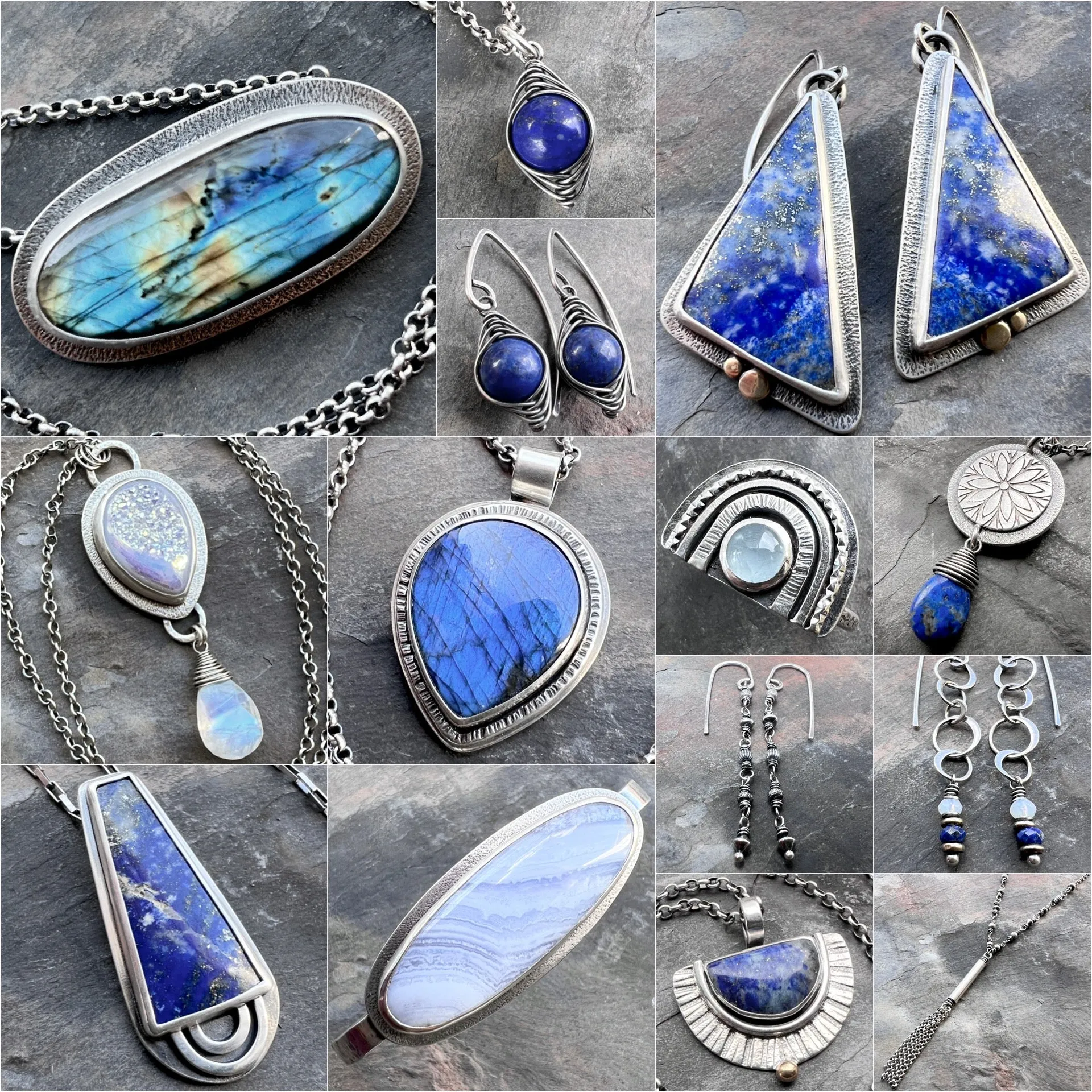 Lapis Lazuli Sterling Silver Necklace | Blue Natural Stone Geometric Pendant