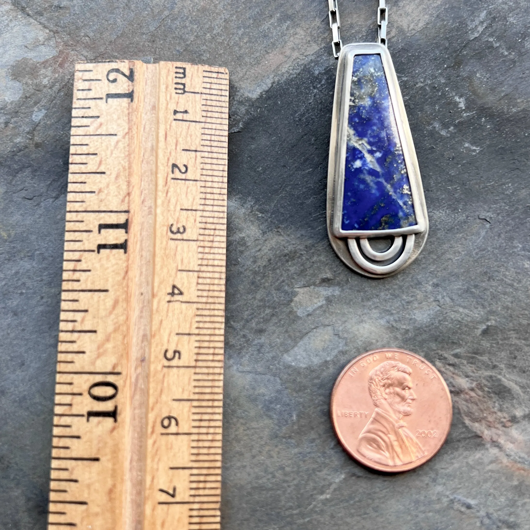 Lapis Lazuli Sterling Silver Necklace | Blue Natural Stone Geometric Pendant