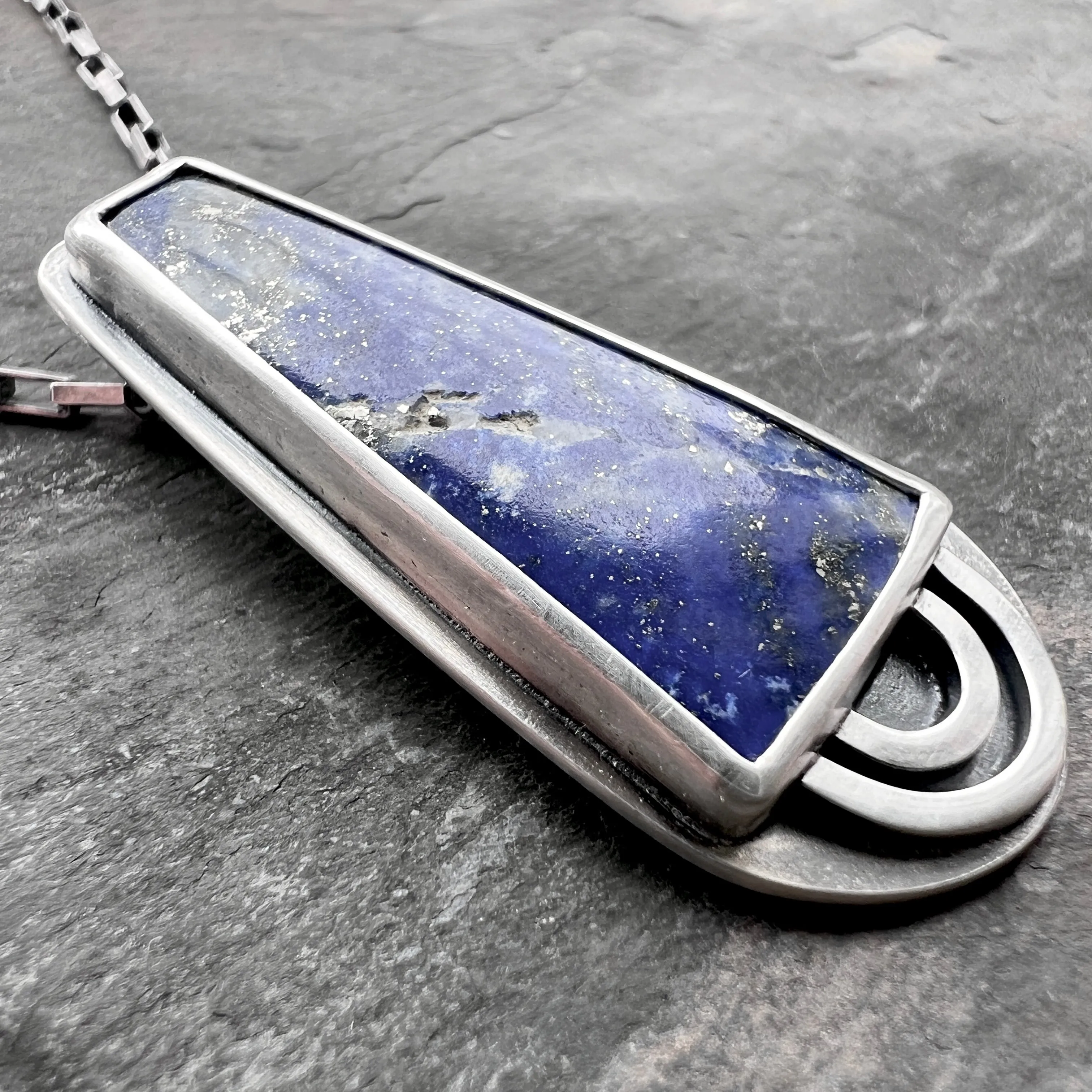 Lapis Lazuli Sterling Silver Necklace | Blue Natural Stone Geometric Pendant