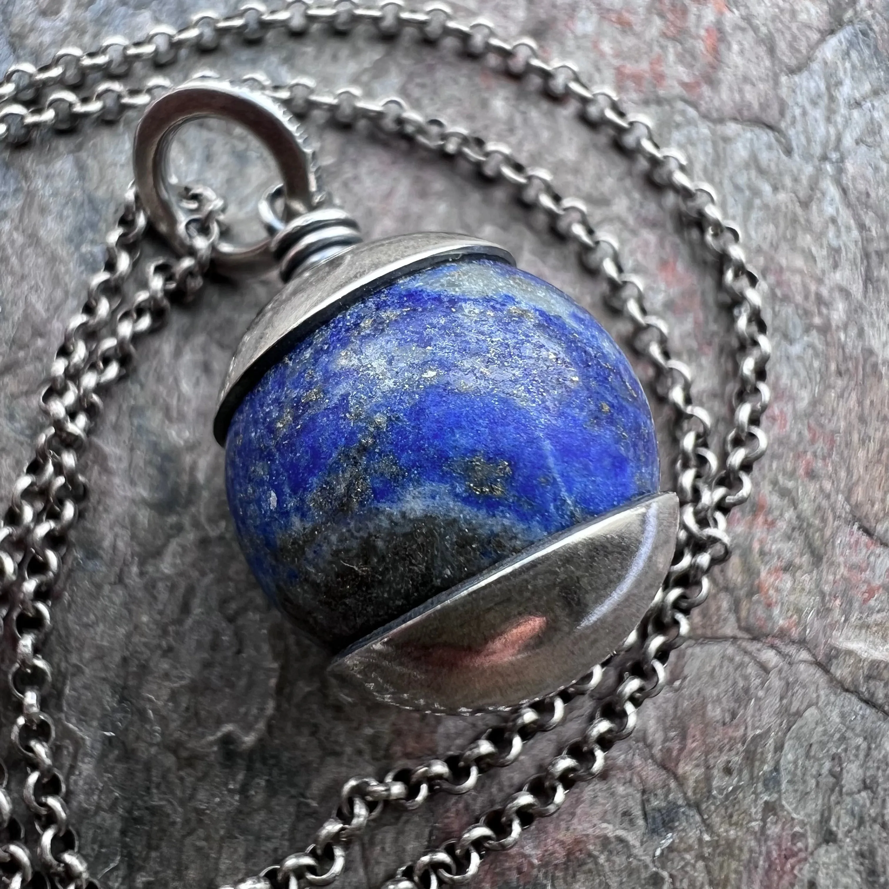 Lapis Lazuli Sterling Silver Necklace - Handmade Pendant on Sterling Silver Chain
