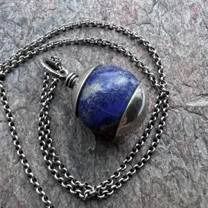 Lapis Lazuli Sterling Silver Necklace - Handmade Pendant on Sterling Silver Chain