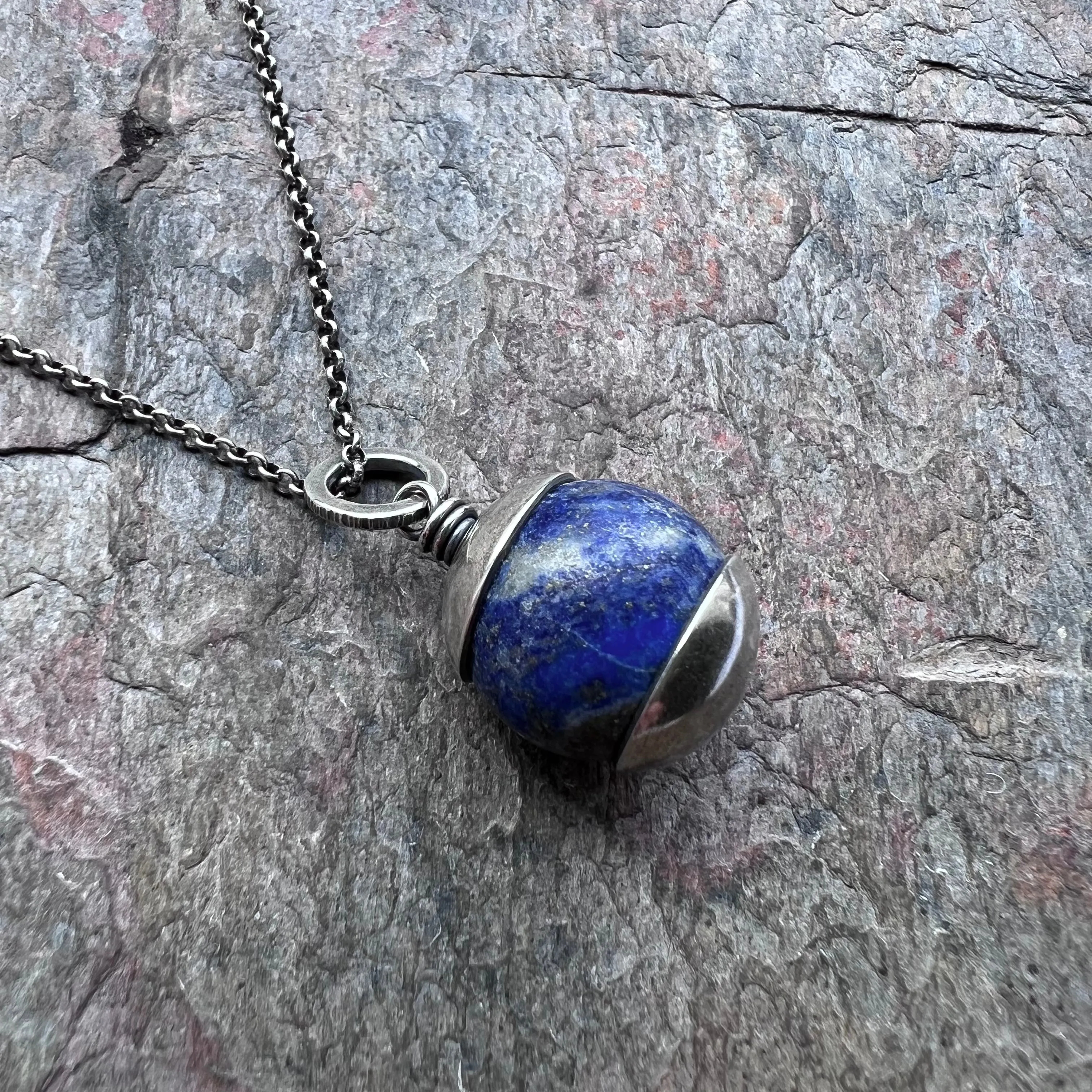 Lapis Lazuli Sterling Silver Necklace - Handmade Pendant on Sterling Silver Chain