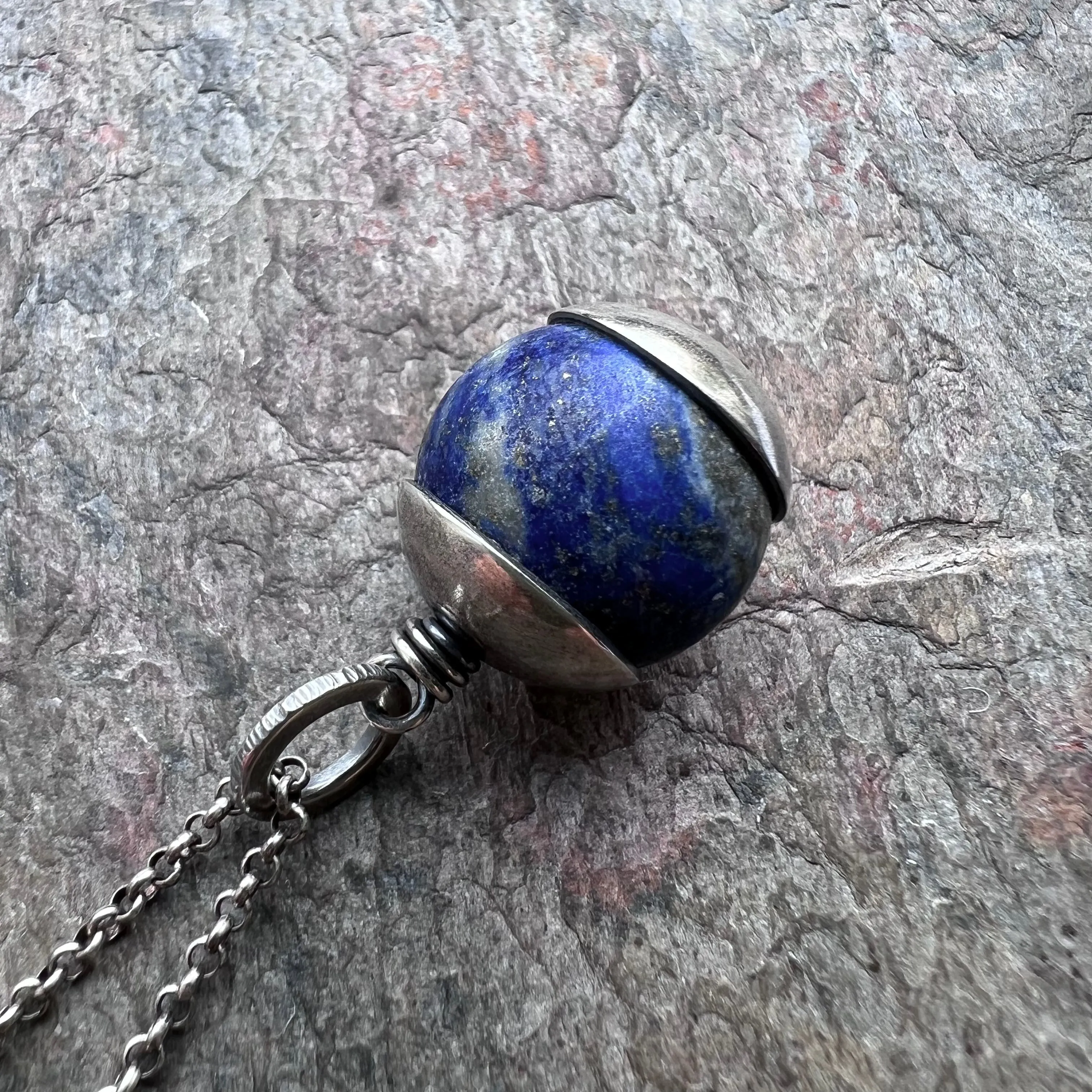 Lapis Lazuli Sterling Silver Necklace - Handmade Pendant on Sterling Silver Chain