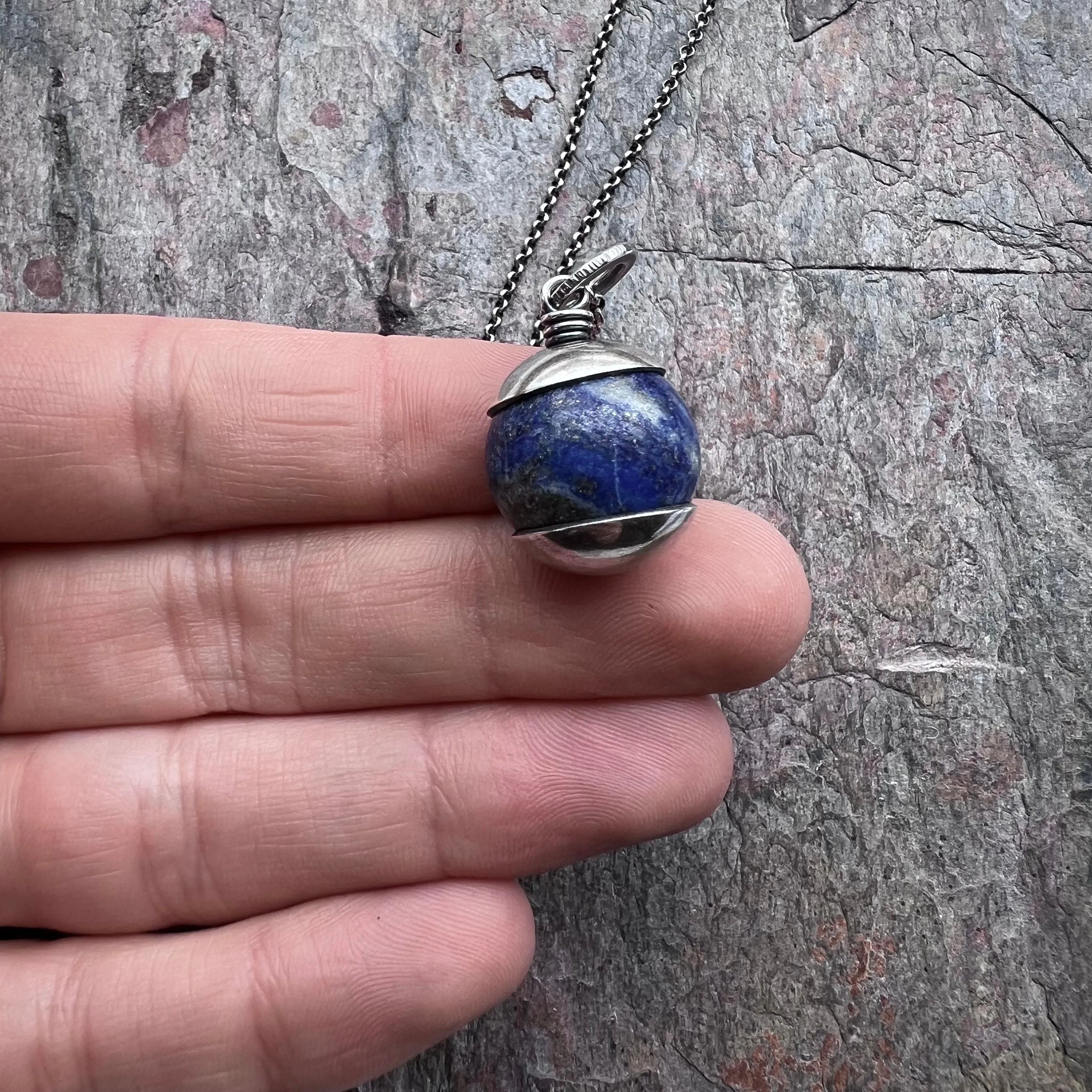 Lapis Lazuli Sterling Silver Necklace - Handmade Pendant on Sterling Silver Chain