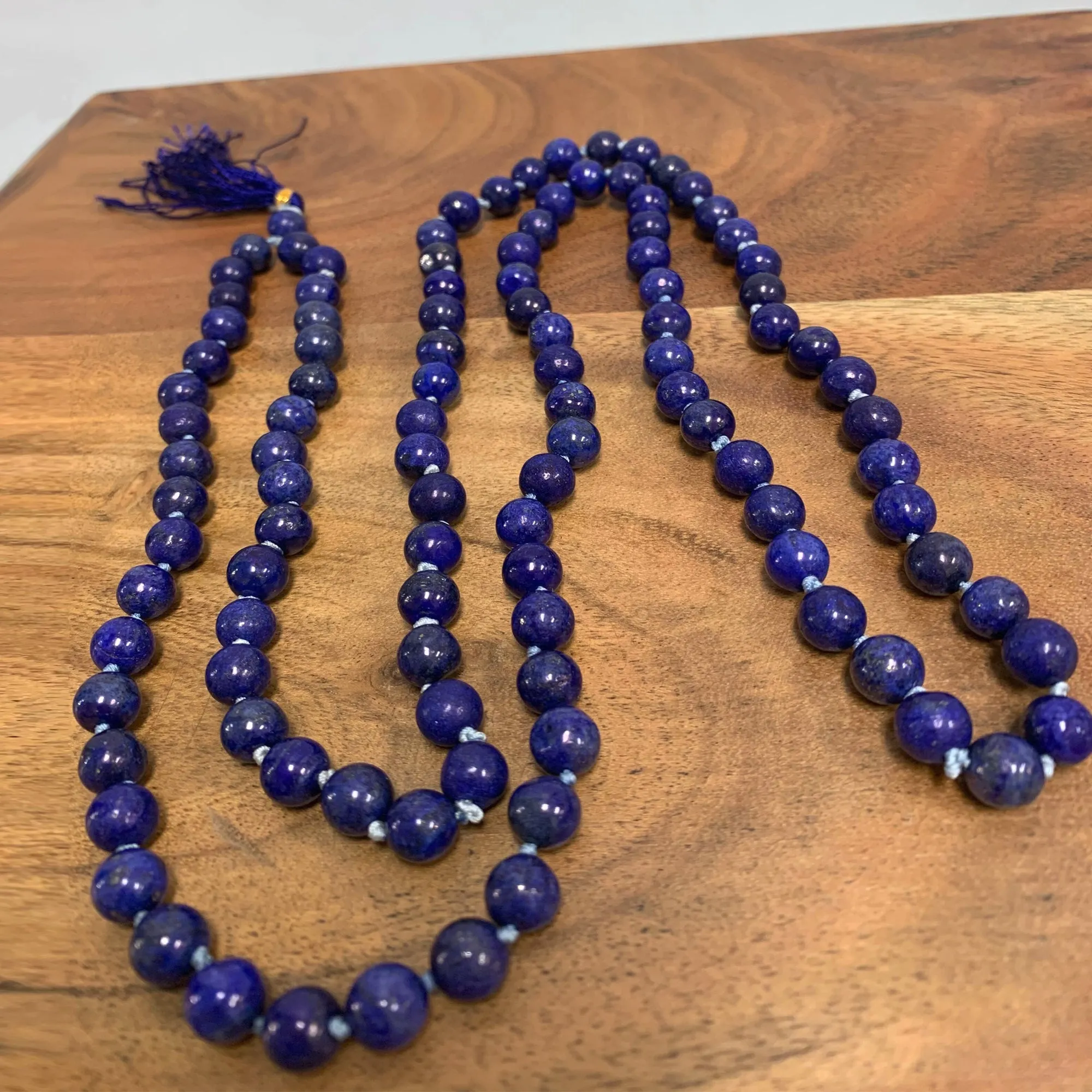 Lapis Lazuli Yoga Meditation Chakra Knotted Mala Prayer Bead Necklace