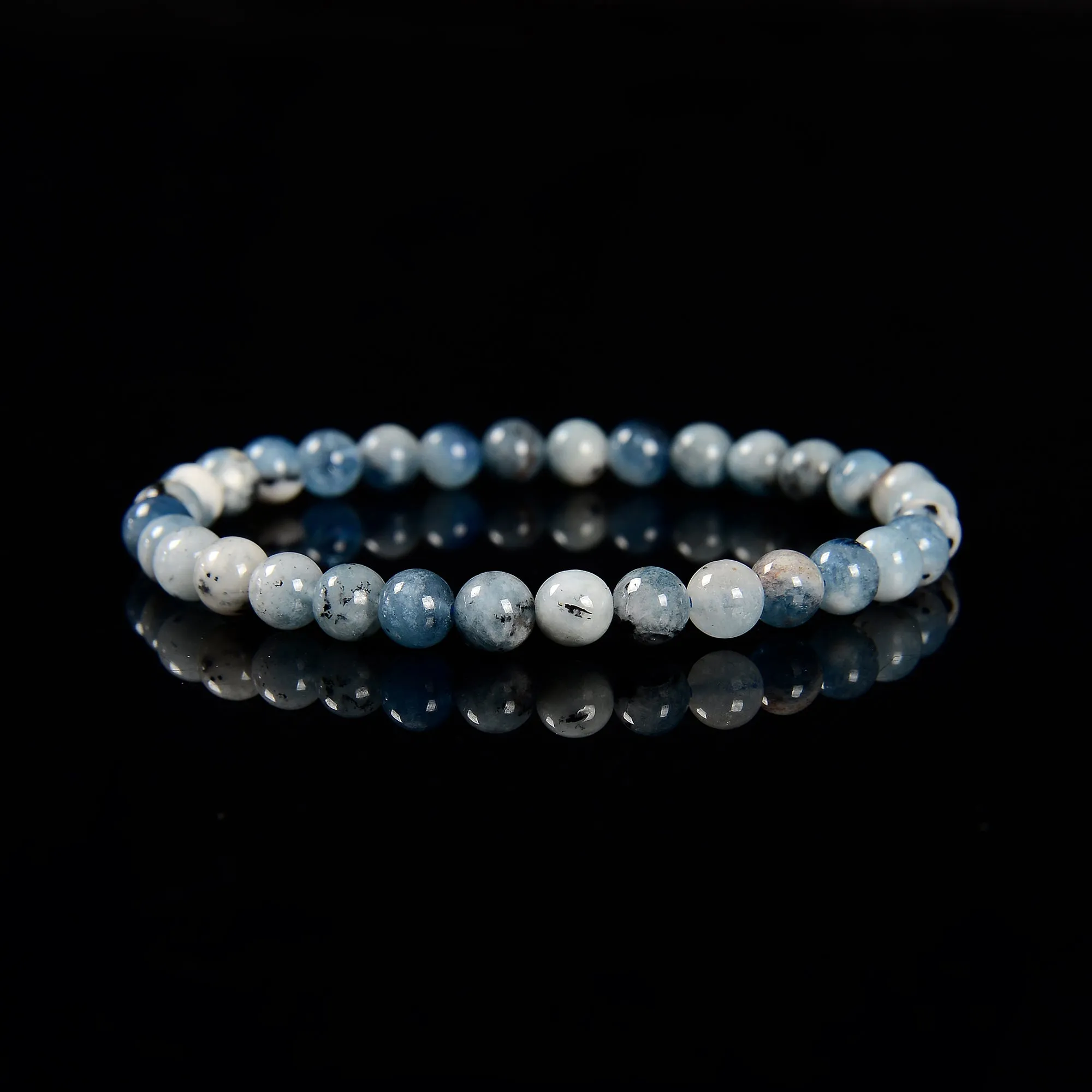 Multi Blue Aquamarine Smooth Round Beads Bracelet Size 6mm 7.5'' Length