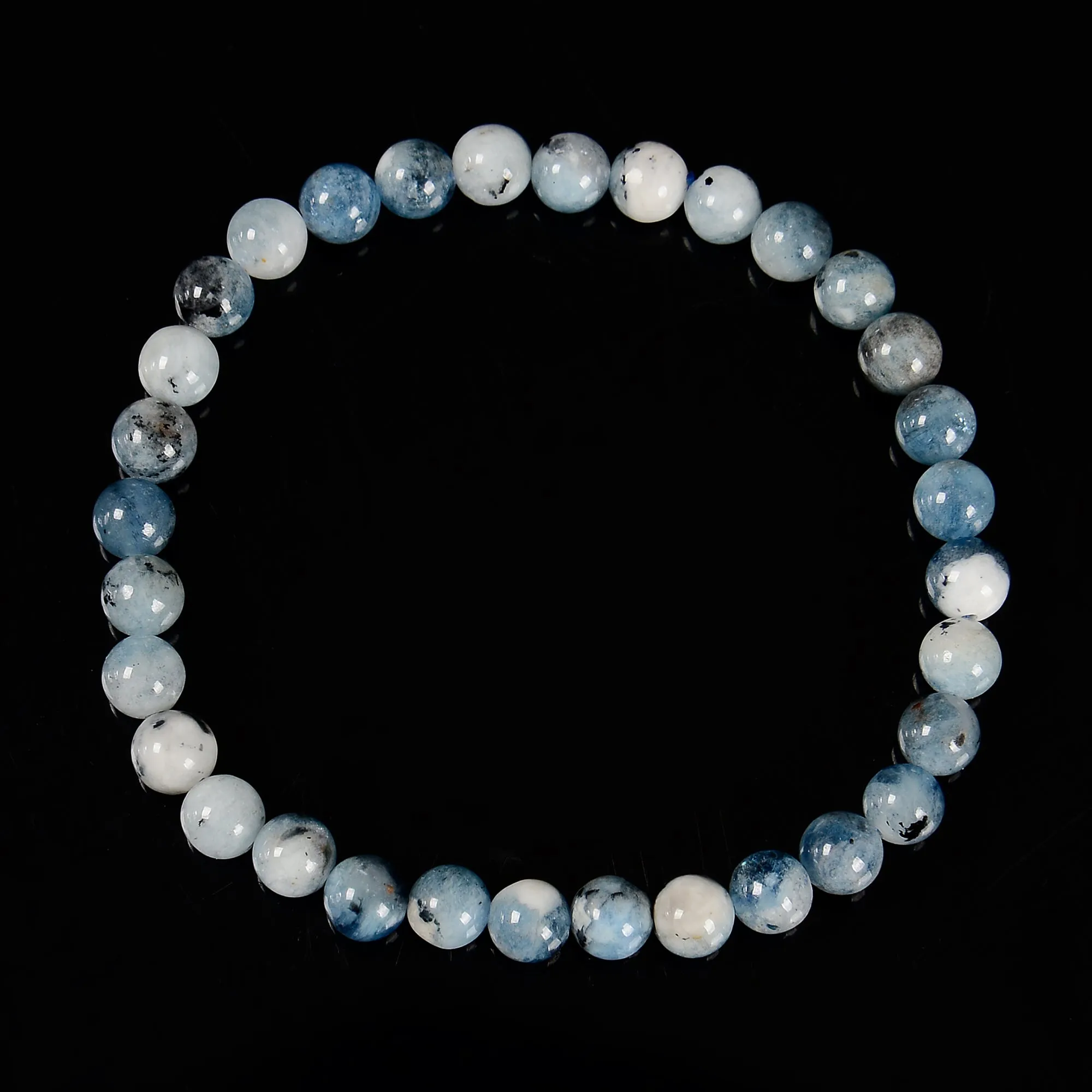 Multi Blue Aquamarine Smooth Round Beads Bracelet Size 6mm 7.5'' Length
