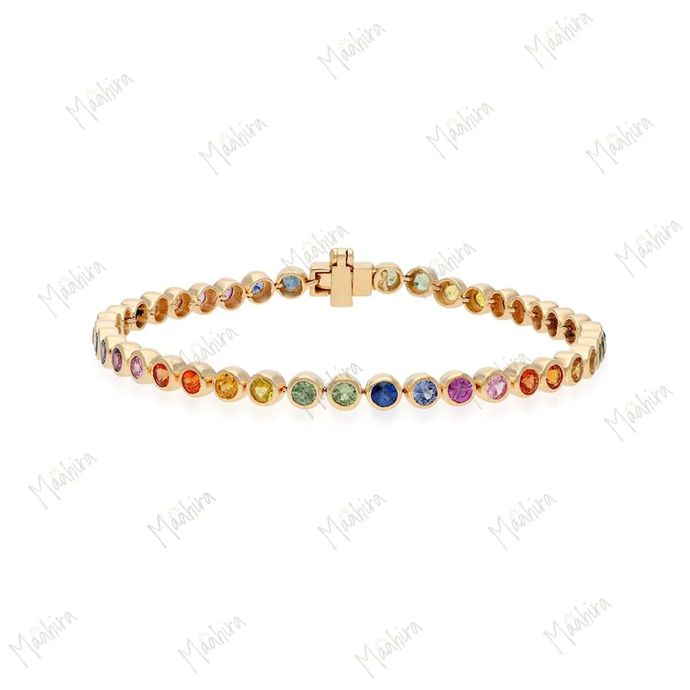 Multicolor Sapphire Bracelet in US Size 7"