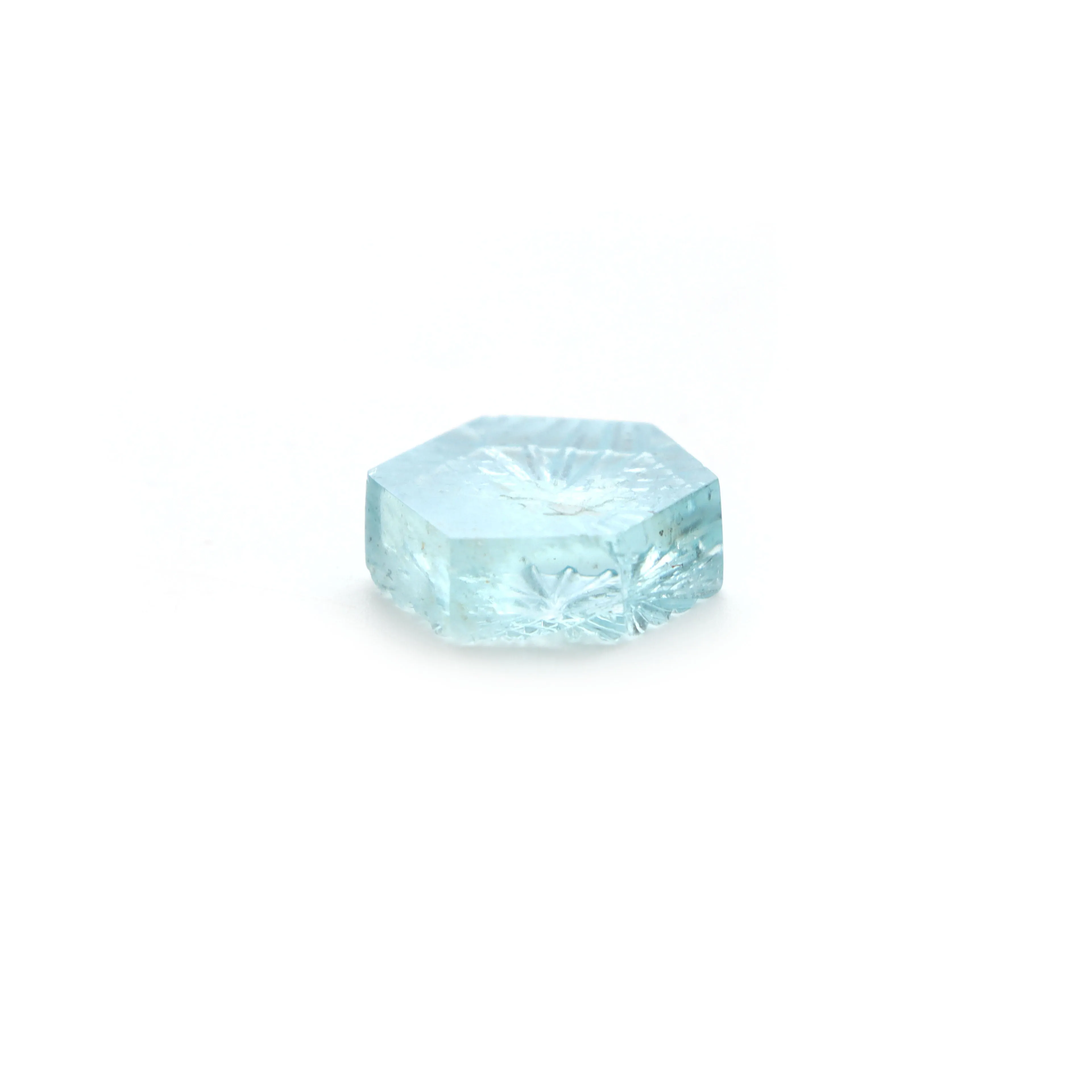 Natural Aquamarine Hexagon Carving Loose Gemstone, 14.5x16 mm, Aquamarine Jewelry Making Gemstone, 1 Piece