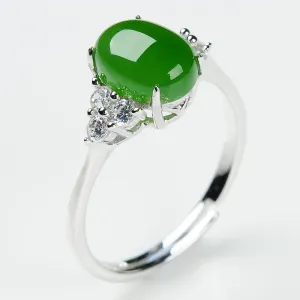 Natural Jade Ring Nephrite Silver Adjustable Ring WR13