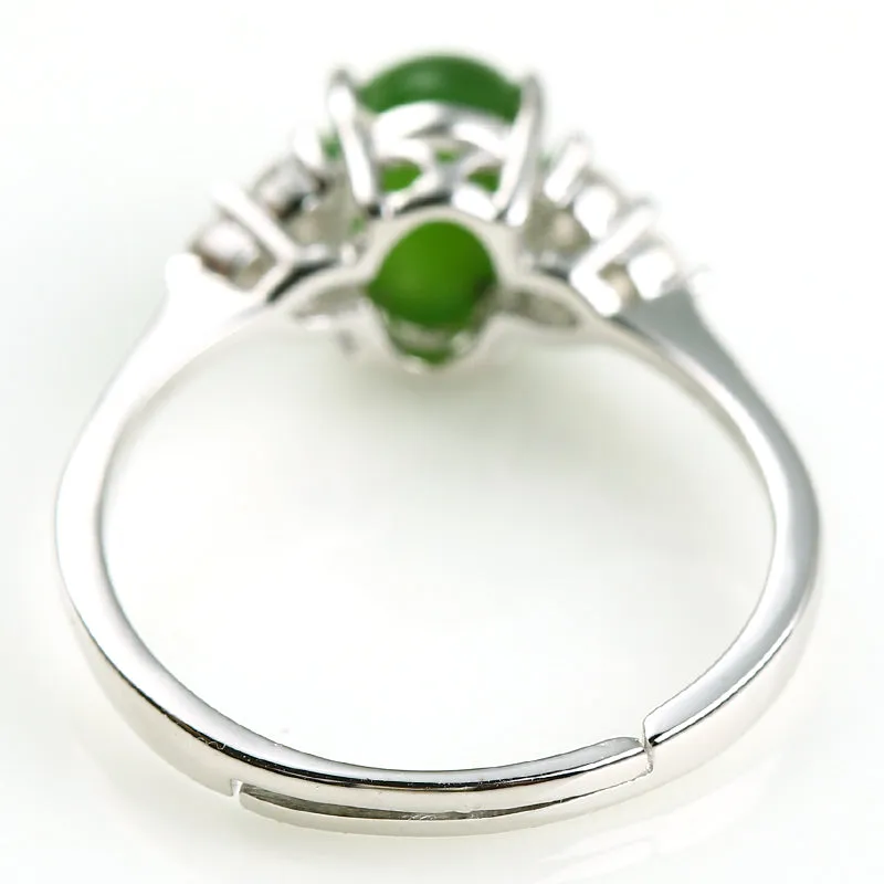 Natural Jade Ring Nephrite Silver Adjustable Ring WR13