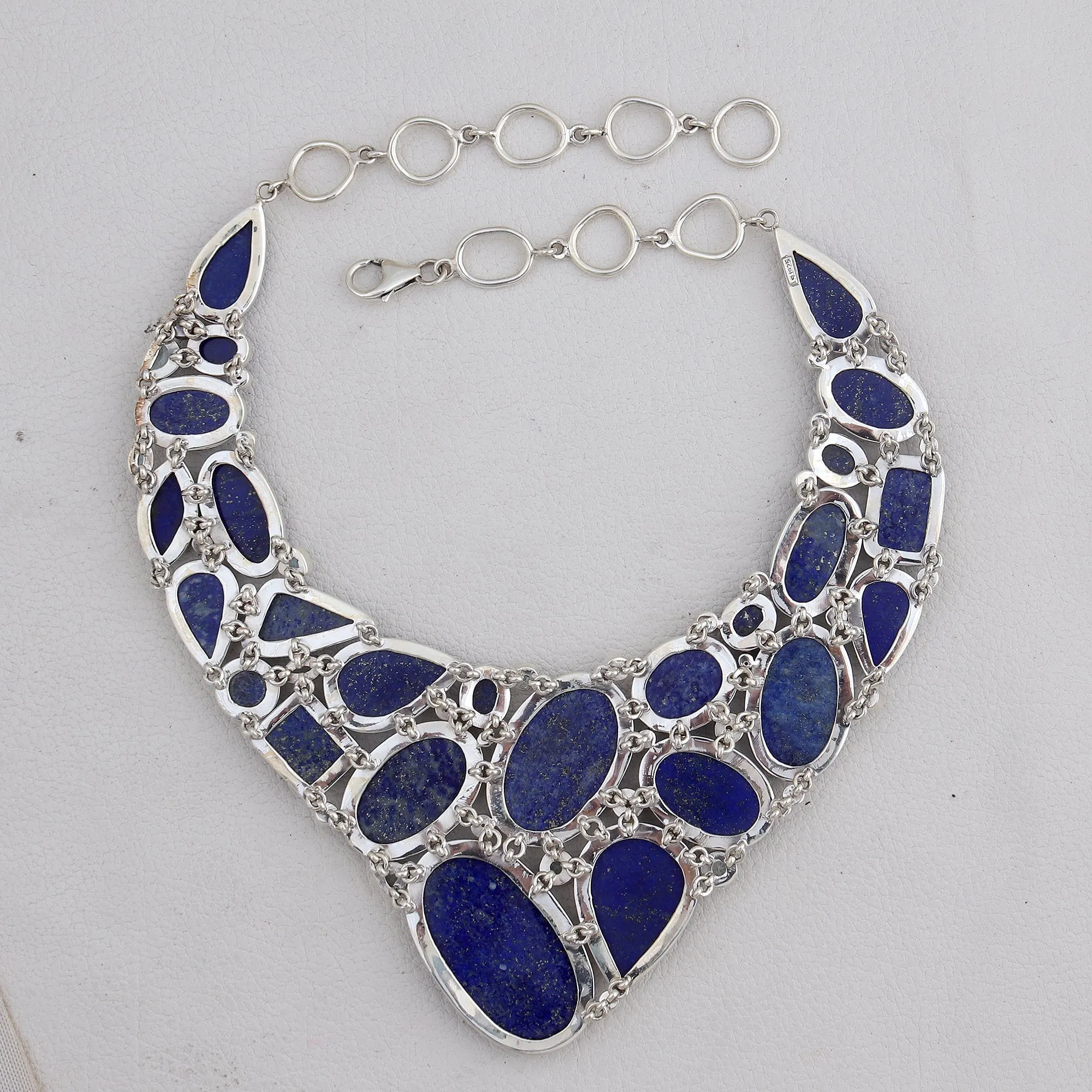 Natural Lapis Lazuli Gemstone 925 Sterling Silver Necklace Set