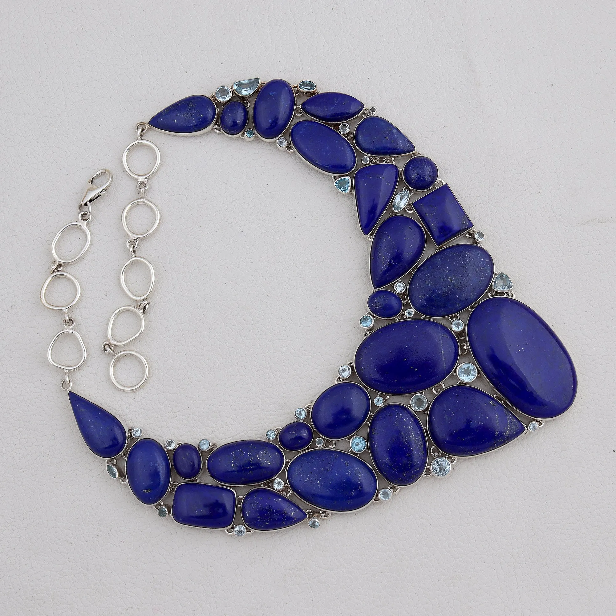 Natural Lapis Lazuli Gemstone 925 Sterling Silver Necklace Set