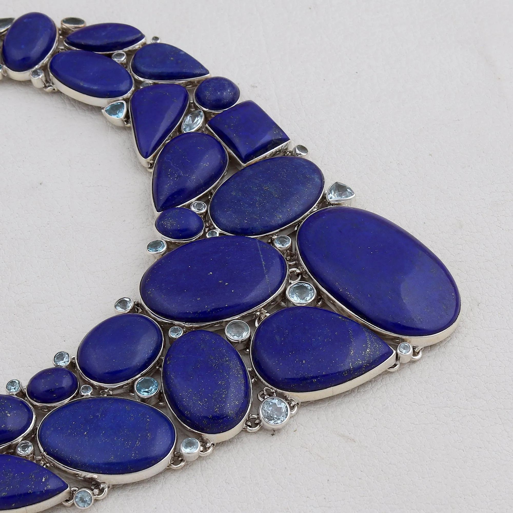 Natural Lapis Lazuli Gemstone 925 Sterling Silver Necklace Set