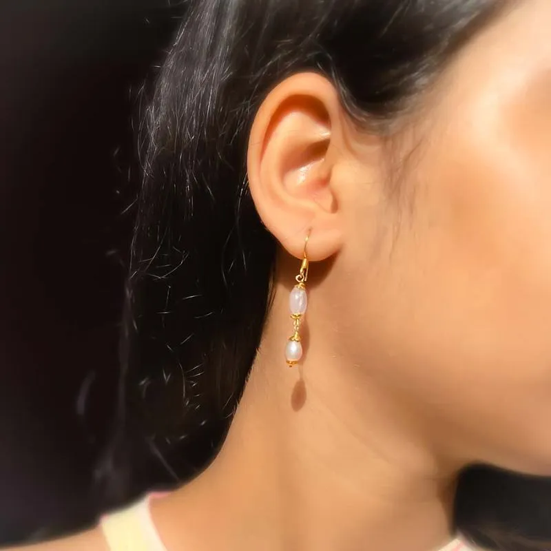 Pearl & Rose Quartz Drop Earring