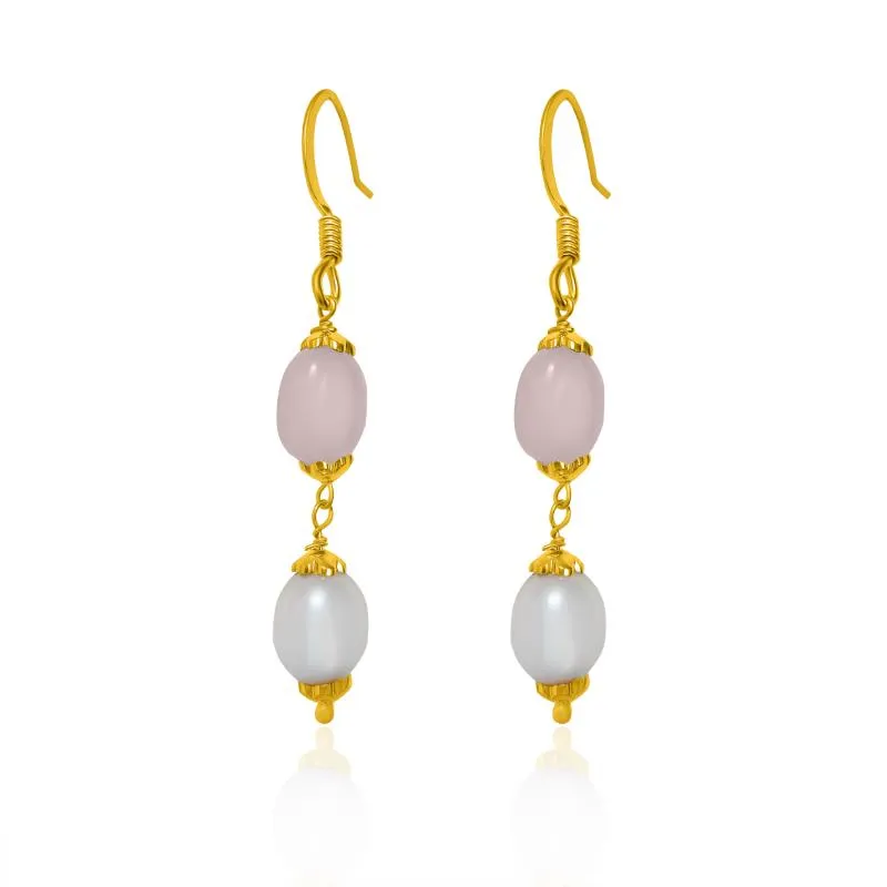 Pearl & Rose Quartz Drop Earring