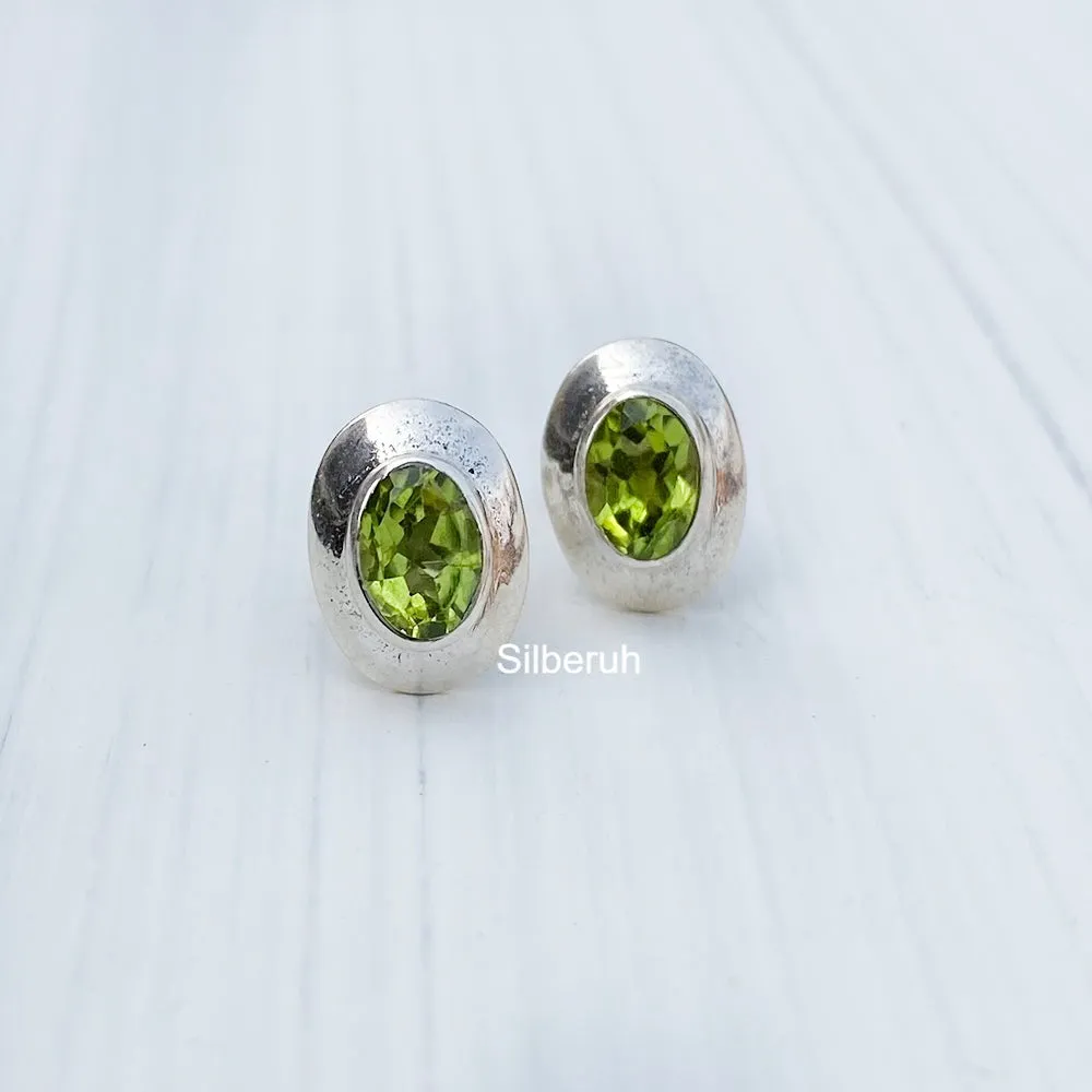 Peridot Facetted Oval Silver Stud