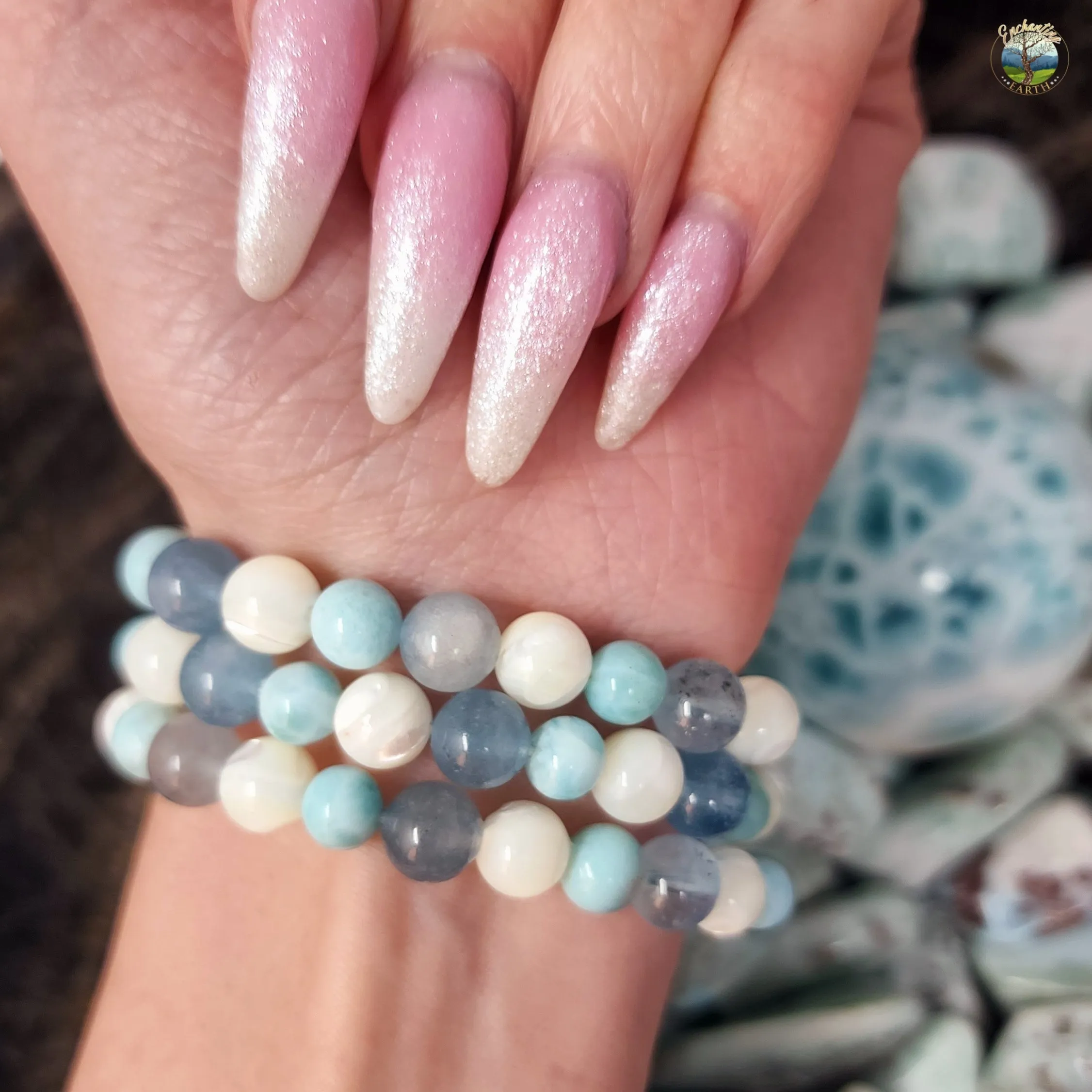 Poseidon Light Bracelet (Aquamarine, Larimar and Mother of Pearl)
