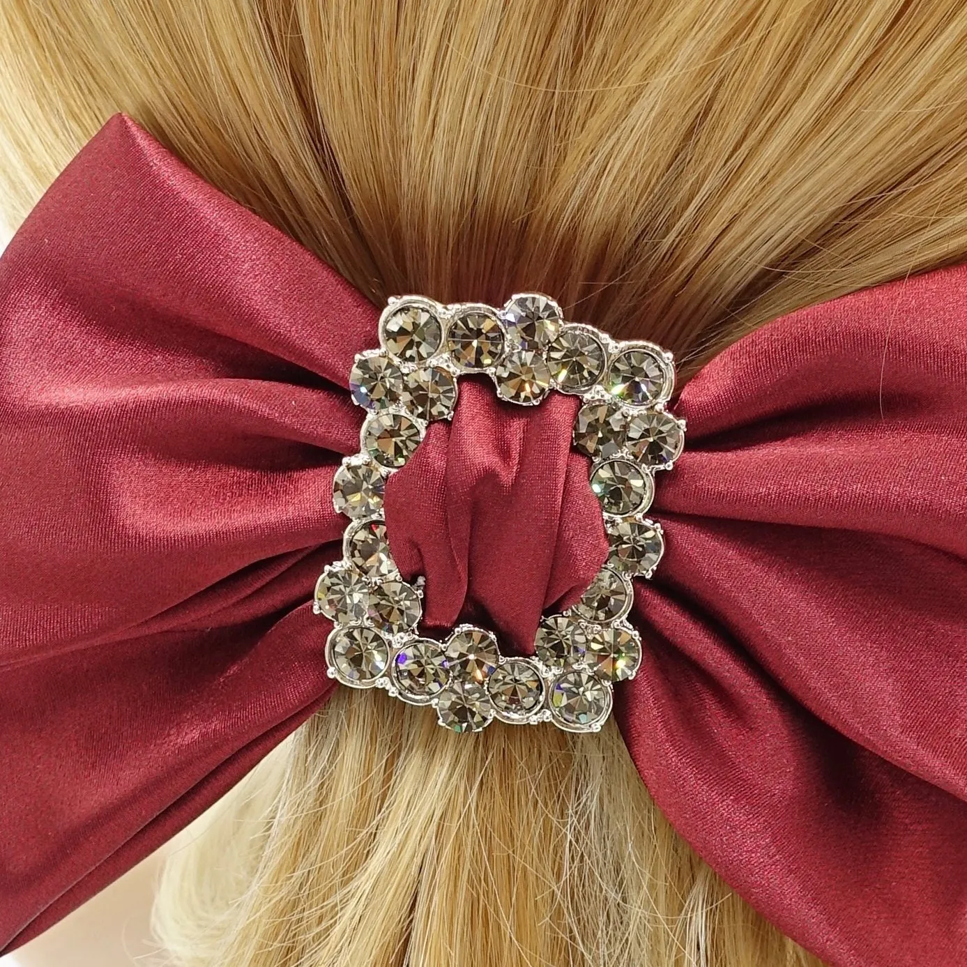 rhinestone buckle embellished satin hair bow