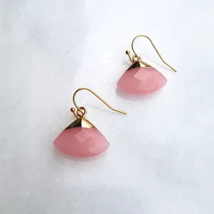 Rose Quartz Fan Single Gem Drop  Earrings