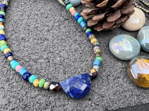 Statement necklace, Tribal necklace , Picasso seed beads necklace, Bohemian necklace, lapis lazuli necklace