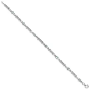 Sterling Silver Rhodium-plated Aquamarine and Diamond Bracelet QX855AQ