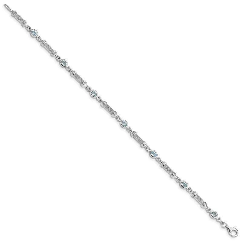 Sterling Silver Rhodium-plated Aquamarine and Diamond Bracelet QX855AQ