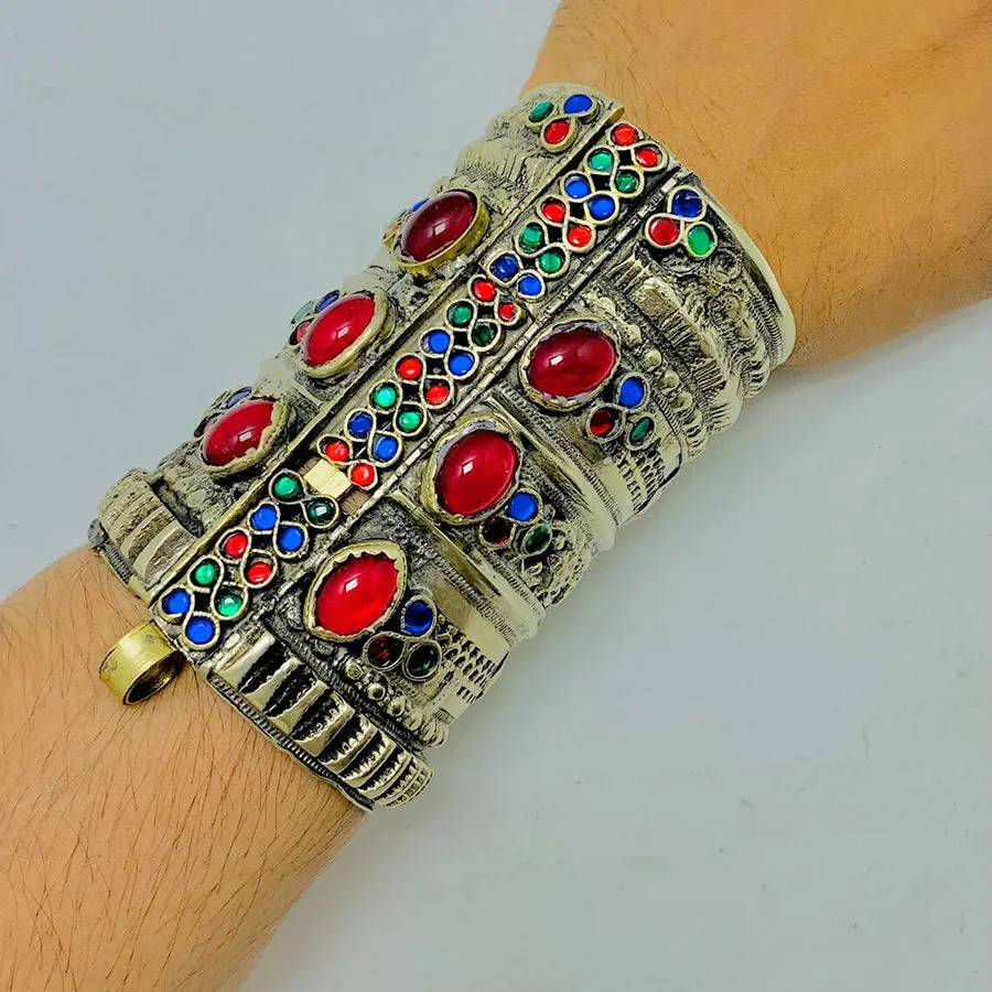 Vintage Boho Massive Cuff With Glass Stones