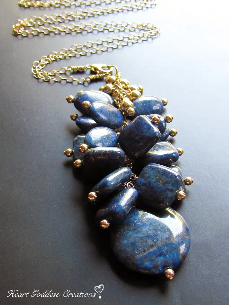 WHOLESALE - The Long Lapis Lazuli Cluster Necklace