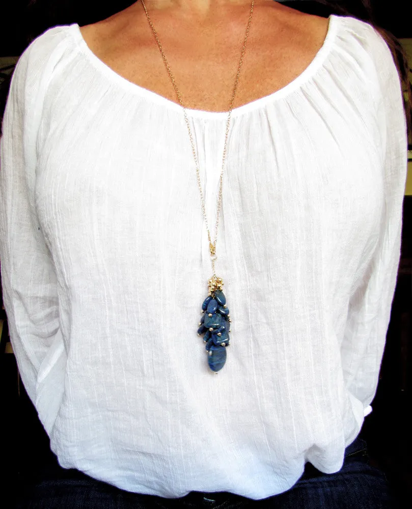 WHOLESALE - The Long Lapis Lazuli Cluster Necklace