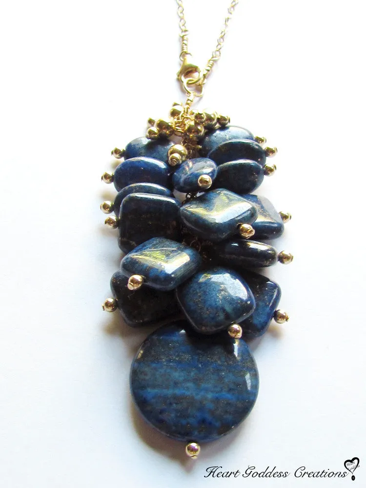 WHOLESALE - The Long Lapis Lazuli Cluster Necklace