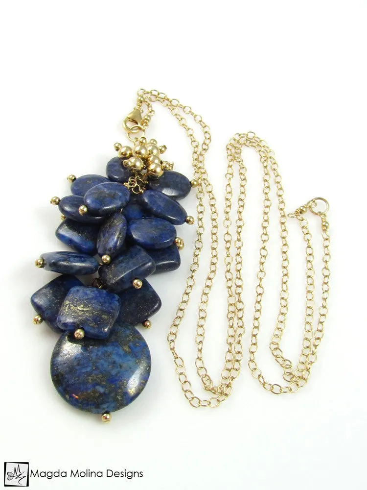 WHOLESALE - The Long Lapis Lazuli Cluster Necklace