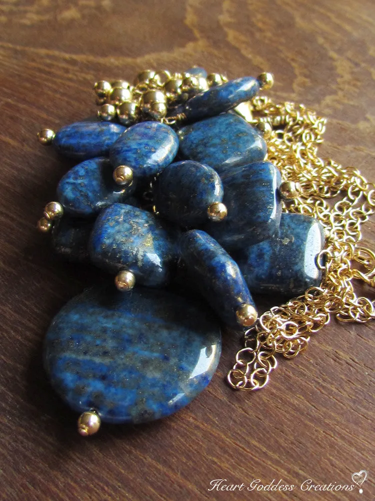 WHOLESALE - The Long Lapis Lazuli Cluster Necklace