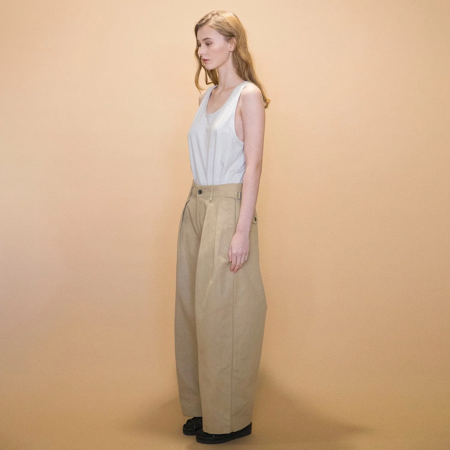 WM05-PT232053 MILITARY CLOTH TUCK WIDE PANTS