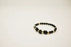 Women's Lava Stone, Onyx, and Gold Beads Bracelet